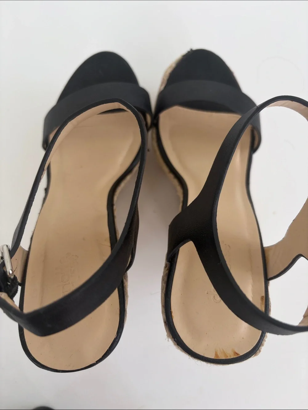 Charlotte Russe Black Espadrille Wedge Sandals Size 8 Ankle Strap Platform